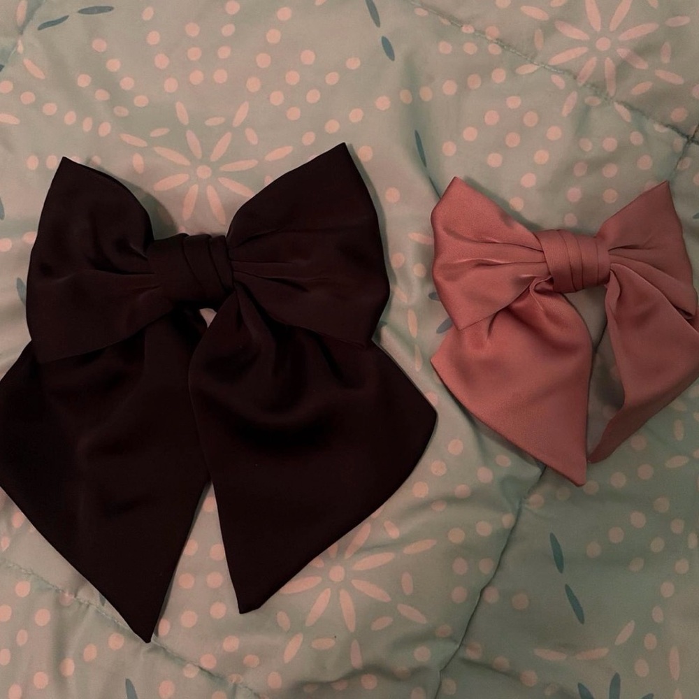 Satin Hair Bows - Black and Dusty Pink